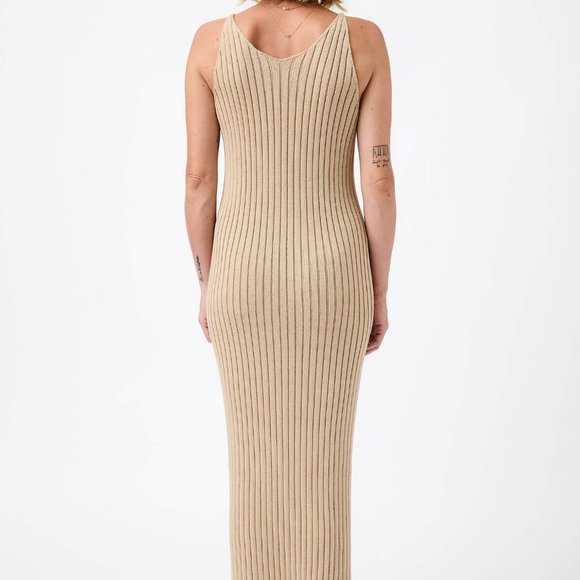 Daily Use Maxi - Knitted Ribbed Sleeveless Maxi Dress - Soft Apricot color - Picture 13 of 13